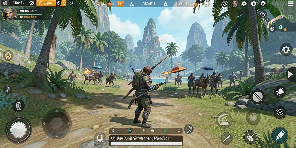 Tampilan gameplay ATOM138 dengan elemen simulasi yang interaktif.