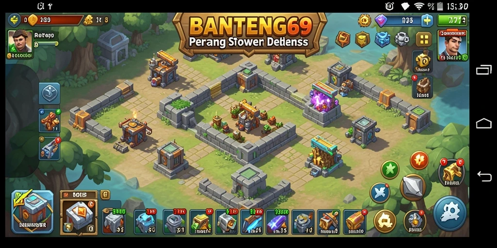Tampilan gameplay menakjubkan dalam BANTENG69 dengan pertempuran Tower Defense.