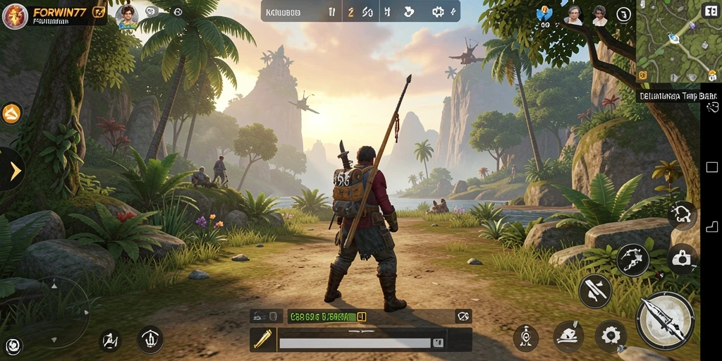 Tampilan gameplay FORWIN77 yang menampilkan eksplorasi dunia terbuka yang mendalam.