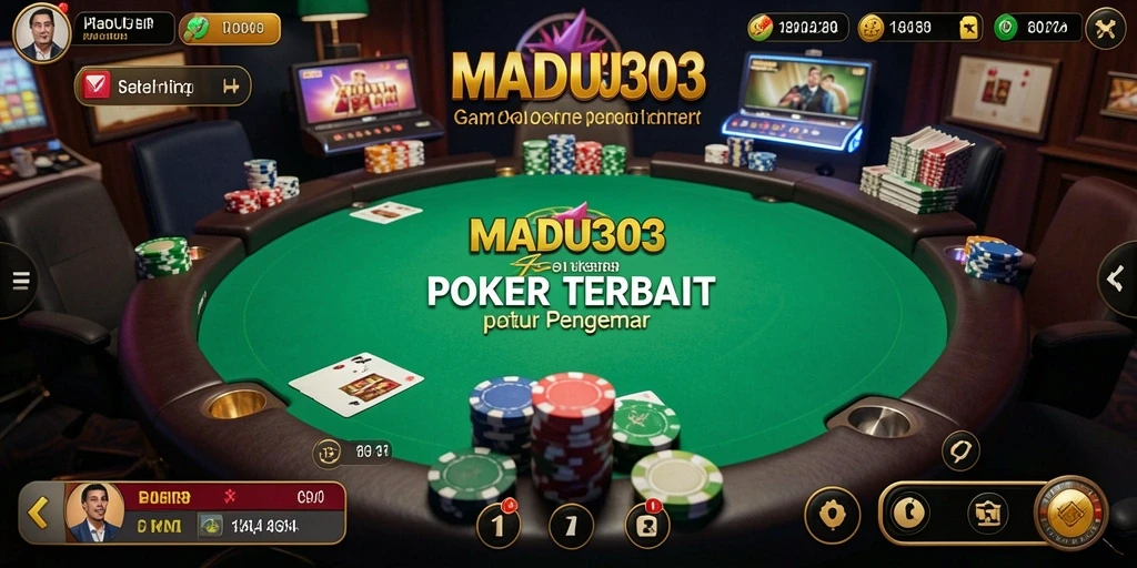 Screenshot MADU303 menunjukkan keseruan permainan Poker yang mendebarkan.