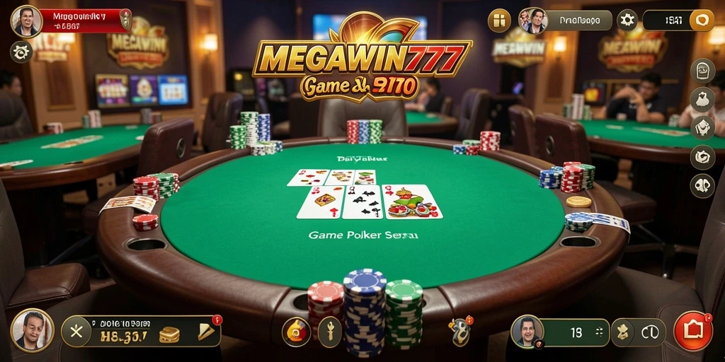 Screenshot utama gameplay Poker di MEGAWIN777 yang seru dan mendebarkan.