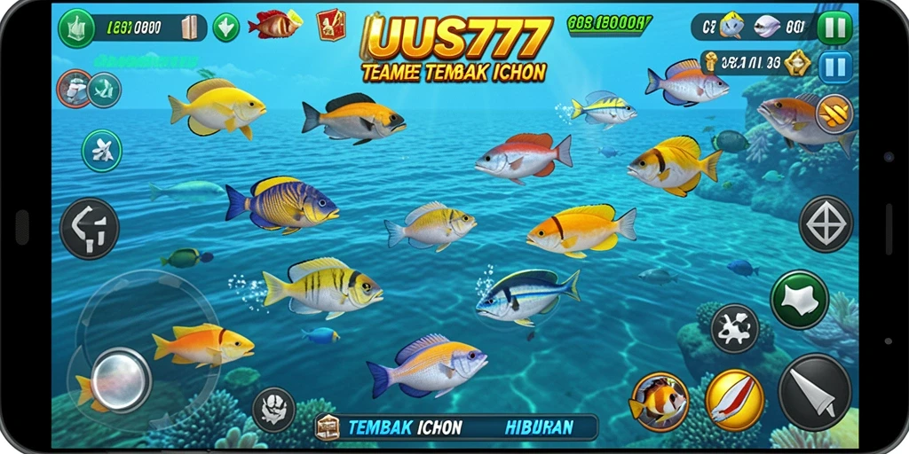 Tampilan gameplay seru UUS777 saat menembak ikan.